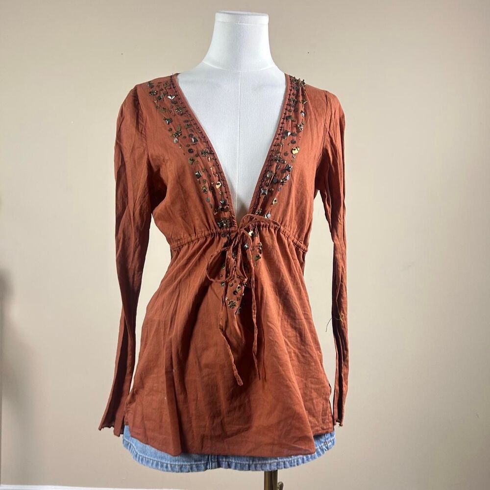 Charlotte Russe Fairy Grunge Deep V Neck Top with Brass Charms